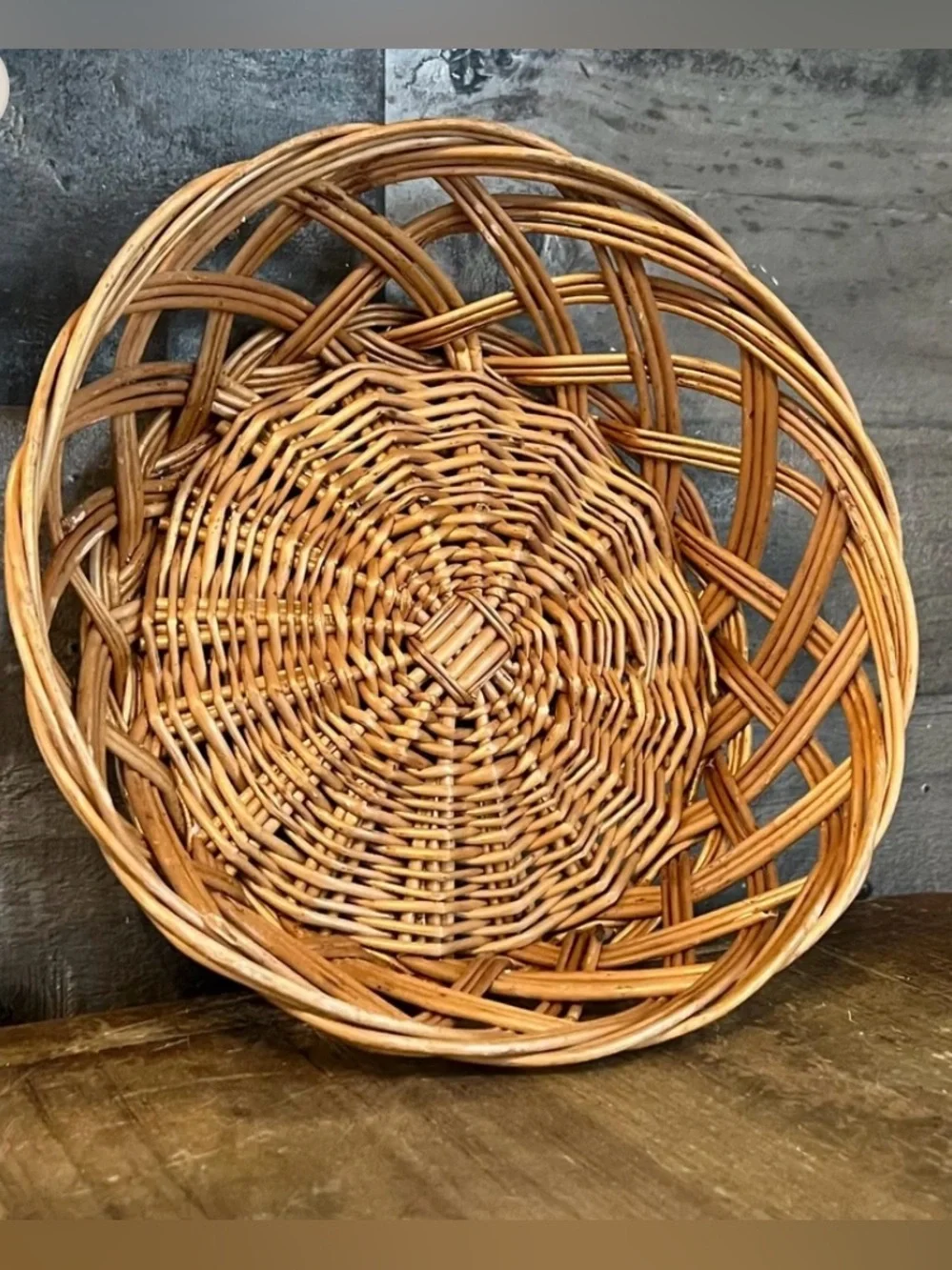 Vintage set of Two Woven Rattan/wicker Decorative Baskets